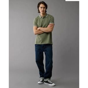 American Eagle Lived In Stretch Slim Fit Tipped Polo Shirt Size Large